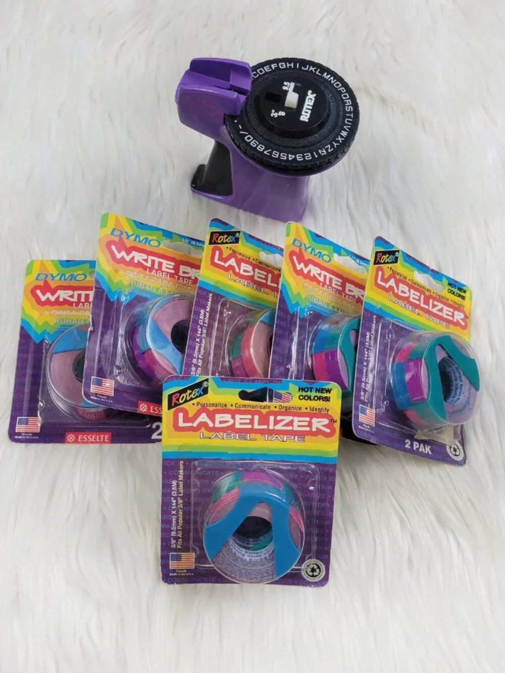 Vintage Rotex Label Maker & Dymo Write Brite & Labelizer Pink Purple Tape Sealed